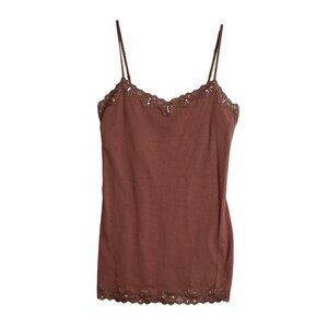 Aeropostale Lace Trim Tank Top Y2K Sequin Womens‎ M Brown Spaghetti Straps